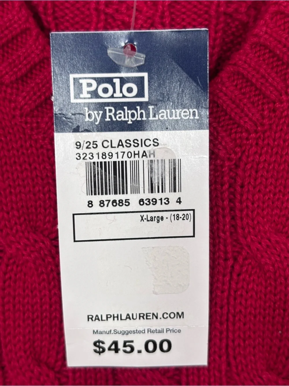 NWT Polo Ralph Lauren Cable Knit V-Neck Sweater Vest Kids XL Red